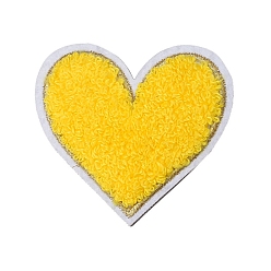 Gold Towel Embroidered Patch, Love Heart Embroidery Chenille Appliques, Iron-on Clothing Apparel Decoration, Gold, 75x70mm