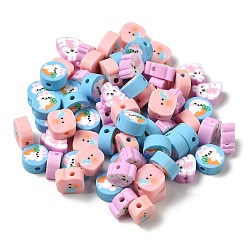 Mixed Color Handmade Polymer Clay Beads, Animals, Mixed Color, 7.5~9x8~9x4~4.5mm, Hole: 1.8mm
