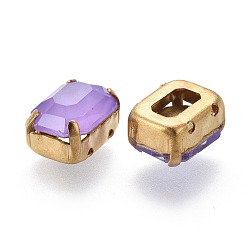 Фиолетовый Шить на горный хрусталь, стиль мокко, стекло горный хрусталь, с позолоченными латунными зубцами, граненые, прямоугольные, фиолетовые, 10.5x7.5x6.5 мм, отверстие : 1 мм