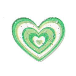 Lime Transparent Plastic Pendants, Random Hole Left or Right, with Sequin, Heart, Lime, 28.5x30x1.5mm, Hole: 1.5mm