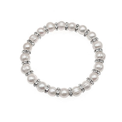 White Plastic Imitation Pearl Beaded Stretch Bracelets for Women, White, 7-1/8 inch(18cm)