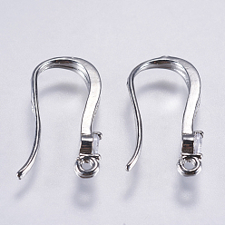Platinum Brass Micro Pave Cubic Zirconia Earring Hooks, with Horizontal Loop, Lead Free & Cadmium Free, Platinum, 18.5x12x2mm, Hole: 1mm, 19 Gauge, Pin: 0.9mm