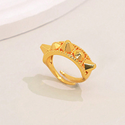 Real 18K Gold Plated Brass Cuff Open Rings for Women, Rivet, Real 18K Gold Plated, US Size 4 1/4(15mm)~21mm