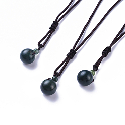 Moss Agate Natural Moss Agate Pendant Necklaces, with Nylon Cord, Round, 27.55 inch(70cm)
