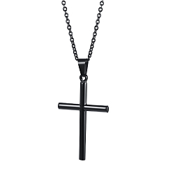 Черный Колье-цепочка из нержавеющей стали, ожерелья с религиозным крестом для мужчин, чёрные, 23-5/8 дюйм (60 см)