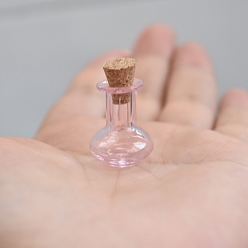 Pink Mini Glass Bottle, with Cork Plug, Wishing Bottle, for Charms Making, Pink, 1.6x2.1cm