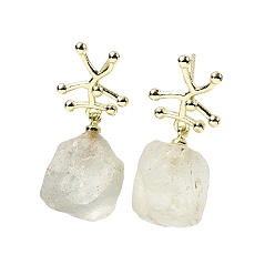 Флюорит Серьги-гвоздики с подвесками из латунных самородков, с натуральным флюоритом, долговечный, золотые, 30.5~32.5x11.5~13.5 мм