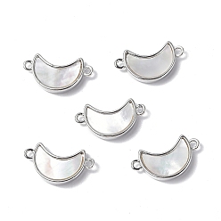 Platinum Brass Connector Charms, with Freshwater Shell, Nickel Free, Moon Links, Platinum, 18x10x3mm, Hole: 1.4mm