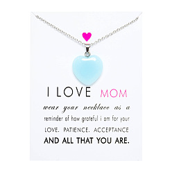 6488 white card light blue Mother's Day Natural Stone Luminous Stone Fluorescent Multicolor Heart Pendant Stainless Steel Chain Card Necklace