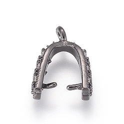 Gunmetal Brass Micro Pave Cubic Zirconia Ice Pick Pinch Bails, Clear, Gunmetal, 11.5x3.5x9mm, Hole: 1.2mm, Inner: 6x5mm, Pin: 0.7mm