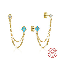 Golden-Turquoise Chic S925 Sterling Silver Chain Tassel Earrings for Trendy Girls