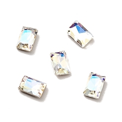 Moonlight K9 Glass Rhinestone Cabochons, Flat Back & Back Plated, Faceted, Rectangle, Moonlight, 6x4x2mm