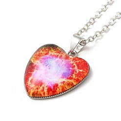 Red Glass Heart with Cloud Pendant Necklace, Platinum Alloy Jewelry for Women, Red, 20.24 inch(51.4cm)