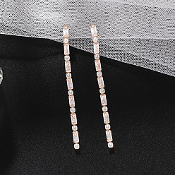 Golden zircon 925 Sterling Silver Needle Earrings with Micro-Inlaid Cubic Zirconia, Creative Square Ear Threader, Elegant Diamond Studs.
