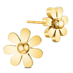 Golden SHEGRACE Titanium Steel Stud Earrings, Daisy Flower, Golden, 10mm