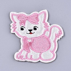 WhiteSmoke Computerized Embroidery Cloth Iron On/Sew On Patches, Costume Accessories, Appliques, Cat, WhiteSmoke, 67x65x2mm