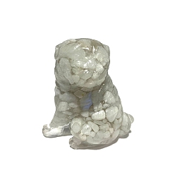 Moonstone Resin Dog Figurines, with Natural Moonstone Chips inside Statues for Home Office Decorations, 50x35x55mm