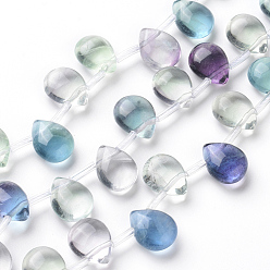 Fluorite Natural Fluorite Beads Strands, Top Drilled Beads, Teardrop, 11~12x9~9.5x6mm, Hole: 0.8mm, about 17pcs/Strand, 8.46 inch~8.66 inch(21.5~22cm)