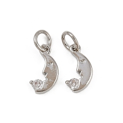 Платина Латунные микро проложить кубического циркония подвески, Луна прелести, с целью перехода в кольце, долговечный, без кадмия и без свинца, стойки покрытие, платина, 11x6x2 мм, отверстие : 3 мм
