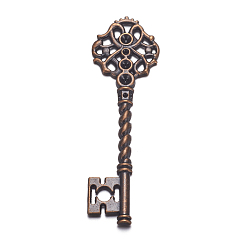Red Copper Key Tibetan Style Pendant Rhinestone Settings, Lead Free and Cadmium Free, Red Copper Color, 68x20.5x3mm, Hole: 1mm