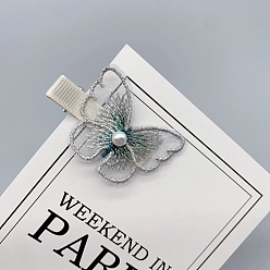 Silver Butterfly Organza Alligator Hair Clips, with Metal Hair Clips, for Girls, Silver, 50x40mm