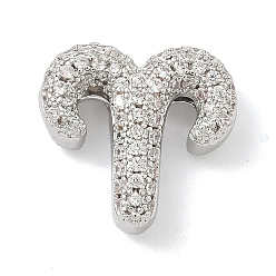 Овен Подвески из латуни с микропаве из прозрачных кубических цирконий в виде двенадцати созвездий, без кадмия и без свинца, долговечный, стойки покрытие, платина, Овен, 13x13.5x5 мм, отверстие : 3x2 мм