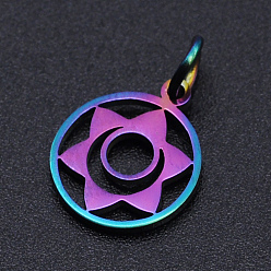 Svadhisthana Chakra Theme Ion Plating(IP) 201 Stainless Steel Charms, Laser Cut Pendants, with Jump Rings, Flat Round, Rainbow Color, Svadhisthana, 13.5x11.5x1mm, Hole: 3mm