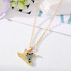 Golden colored diamond bird necklace Ожерелье в стиле змеи в стиле ретро с вырезом в виде сердца, подвеской в виде птицы и циркона, универсальные серьги