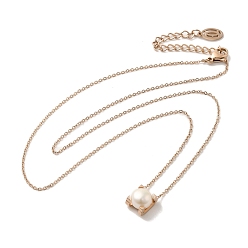 Light Gold Natural Pearl Pendant Necklace with 304 Stainless Steel Chains, Light Gold, 17.99 inch(45.7cm)