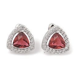 Красный Треугольные серьги-гвоздики с паве из кубического циркония из латуни для женщин, платина, красные, 14x14 мм