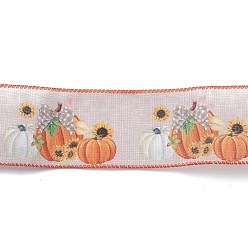 Rosy Brown 10M Thanksgiving Day Theme Wired Linen Ribbon, Pumpkin & Sunflower Pattern, Rosy Brown, 2-1/2 inch(63mm), about 10.94 Yards(10m)/Roll