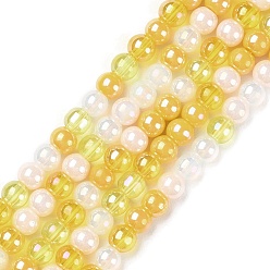 Yellow Transperant Electroplate Glass Beads Strands, AB Color Plated, Round, Yellow, 4~4.5mm, Hole: 0.9mm, about 100pcs/strand, 14.96''(38cm)