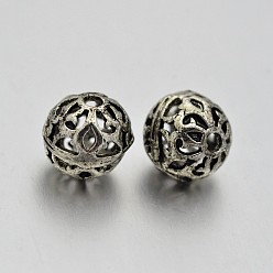 Antique Silver Brass Round Hollow Filigree Beads, Filigree Ball, Lead Free & Cadmium Free, Antique Silver, 8mm, Hole: 2mm