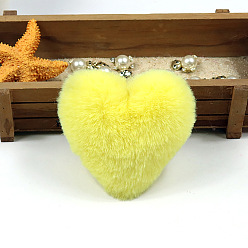 Light Goldenrod Yellow Imitation Fur Pom Pom Balls, for DIY Keychain Bag Making Accessories, Heart, Light Goldenrod Yellow, 10x8cm