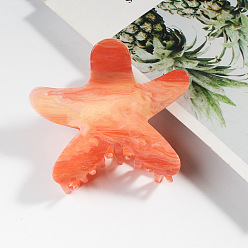 Orange Red Starfish Shape Cute Acrylic Large Claw Hair Clips, for Woman Girl Thick Hair, Orange Red, 76x86x46mm
