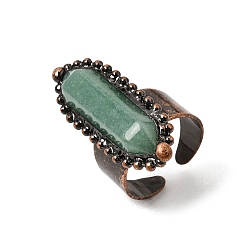Green Aventurine Natural Green Aventurine Cuff Open Rings, Brass Rings, Oval, Red Copper, 36x14mm, US Size 8 1/2(18.5mm)