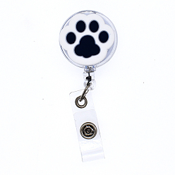 White Cat Paw Print PVC Plastic Badge Reel, Retractable Badge Holder, with Platinum Iron Bobby Clip, White, 85x32x17mm