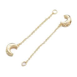 Real 14K Gold Plated Brass Beads, with Chain, Nickel Free, Moon, Real 14K Gold Plated, 70mm