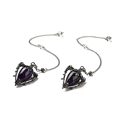 Amethyst Natural Amethyst Triangle Dowsing Pendulum Pendants, with Quartz Crystal Round Beads, Rack Plating Alloy Findings & Chains, Cadmium Free & Lead Free, 290mm