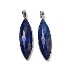 Ляпис-Лазурь Граненые подвески из окрашенного натурального лазурита, латунные подвески в виде конского глаза, без кадмия и без свинца, 42.5~43x13x6~6.5 мм, отверстие : 5.5x4 мм