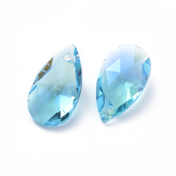 Аквамарин Стеклянные стразы подвески, граненые, слеза, аквамарин, 16x9x5.5 мм, отверстие : 1.4 мм