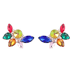 colorful Sparkling Rhinestone Flower Earrings for Women - Alloy Chain, Glass Gems, Statement Jewelry