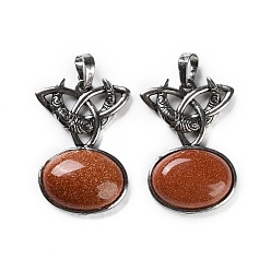 Камень с Пылевым Золотом Синтетические голдстоуновские подвески, с латунной фурнитурой , без свинца и без кадмия, луна с овалом, 34x24x6 мм, отверстие : 6.5x5 мм