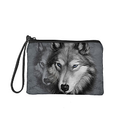 Gray Polyester Wristlet Wallet, Change Purse for Men, with Bag Strap, Rectangle with Wolf Pattern, Gray, 140x180mm