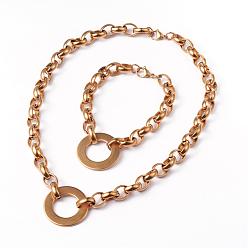 Doré  Anneau 304 en acier inoxydable colliers et bracelets de liaison des ensembles de bijoux, avec fermoir pince de homard, or, 18.5 pouces (470 mm), 220 mm (8-5/8 pouces)