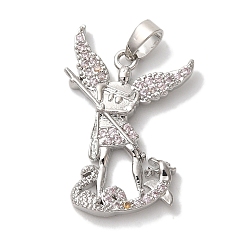 Платина Латунные микро проложить кубического циркония подвески, долговечный, без кадмия и без свинца, ангел, платина, 26x18x3 мм, отверстие : 4x2.5 мм