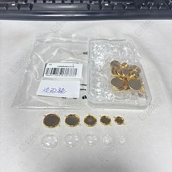 Золотой Наборы для самостоятельного изготовления подвесок-коннекторов, в том числе 30шт. латунных соединительных оправ для кабошонов и 30шт. прозрачных стеклянных кабошонов, золотые, 7.5~8x3 мм