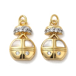 Real 18K Gold Plated Rack Plating Brass Micro Pave Cubic Zirconia with Sea shell Pendants, Cadmium Free & Lead Free, Cable Car, Real 18K Gold Plated, 15.5x10x4mm, Hole: 2.5mm