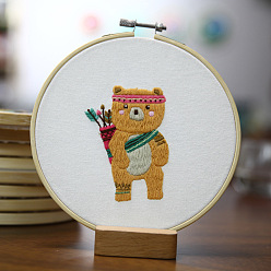 Bear DIY Embroidery Kits, Including Printed Cotton Fabric, Embroidery Thread & Needles, Embroidery Hoop, Bear Pattern, 160mm