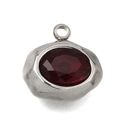 Dark Red 304 Stainless Steel Pave Cubic Zirconia Pendants, Oval Charms, Stainless Steel Color, Dark Red, 12.5x13x6mm, Hole: 1.5mm